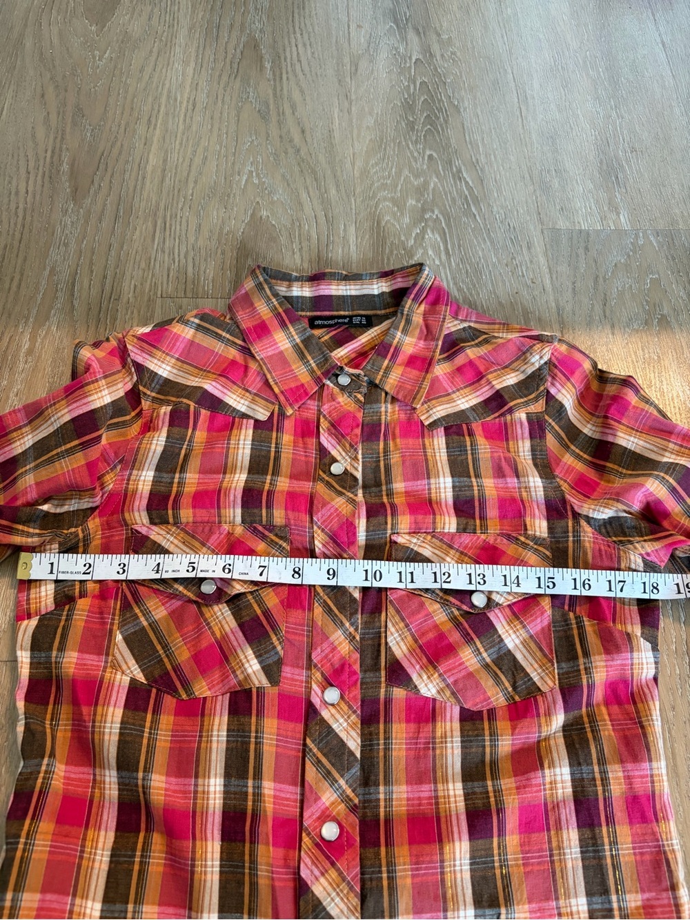 Atmosphere Pink Plaid Button-Down Shirt size small cotton - Picture 2 of 14